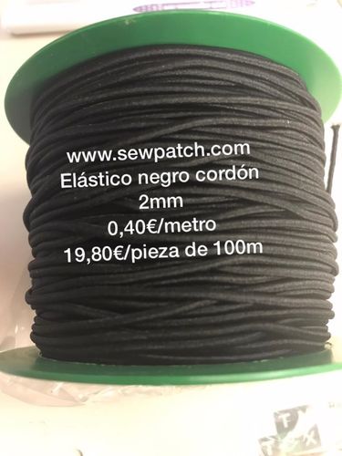 CORDON ELASTICO 2mm, Negro 100 metros